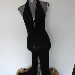 BLACK DRAPE NECK GOWN